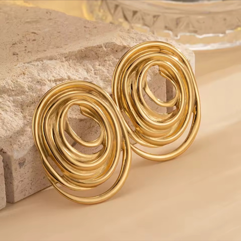 Gold Swirl Earrings Stainless Steel - Picture 3 of 8
